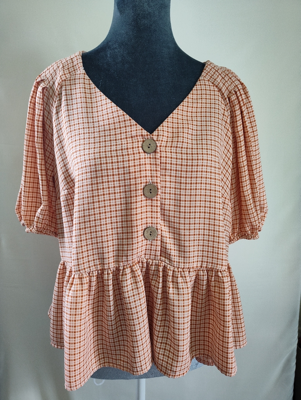 Flowy Gingham Crop Top, Rust/Cream, Sz M